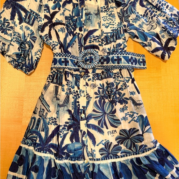 NWT FARM Rio Blue and White Botanical Dress - Picture 2 of 3